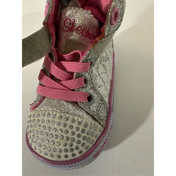 Skechers Twinkle Toes Silver and Pink Toddler High Top Shoes | Toddler Size 2 - Picture 8 of 12
